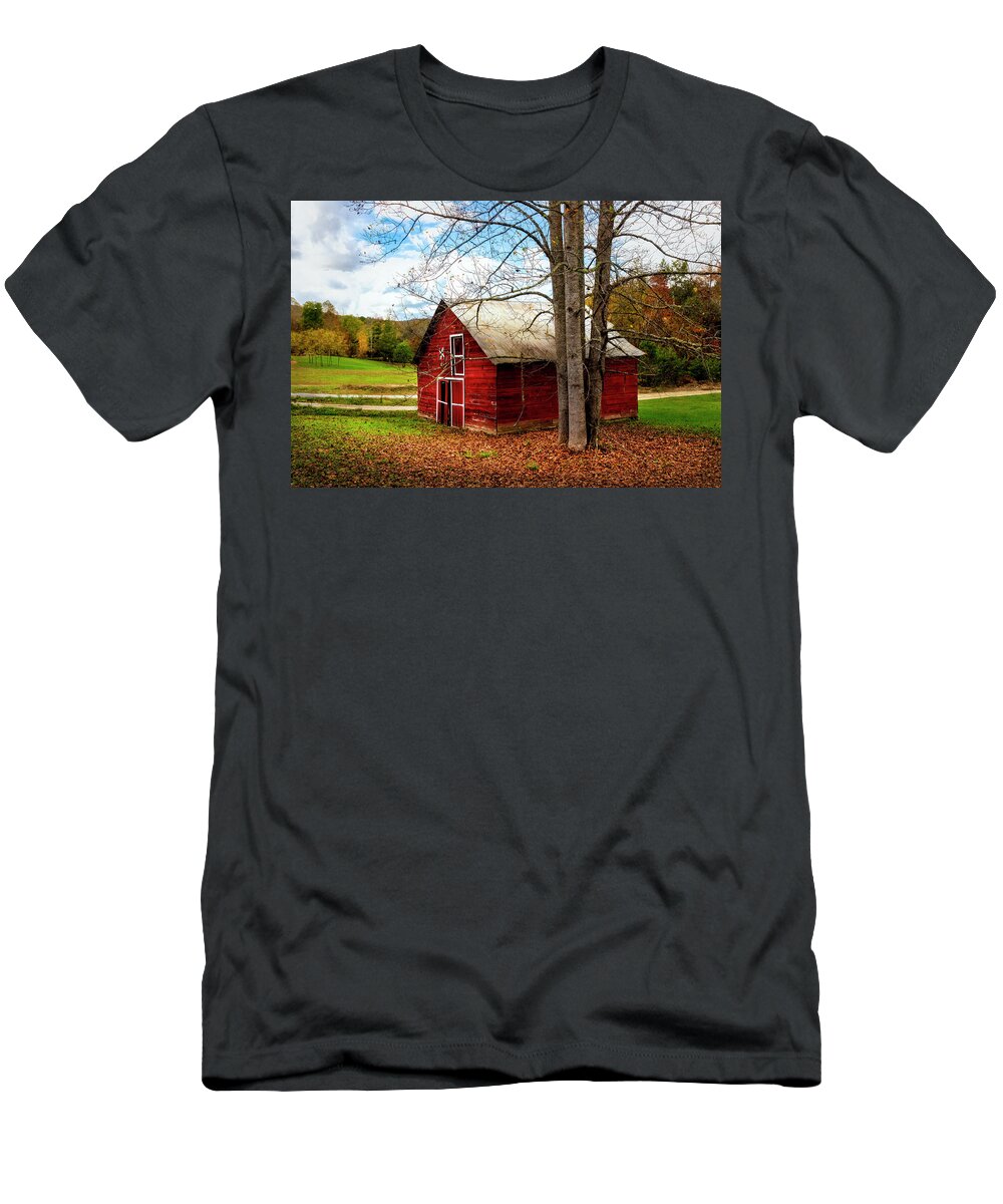 Barns T-Shirt featuring the photograph Bright Red Painted Barn by Debra and Dave Vanderlaan
