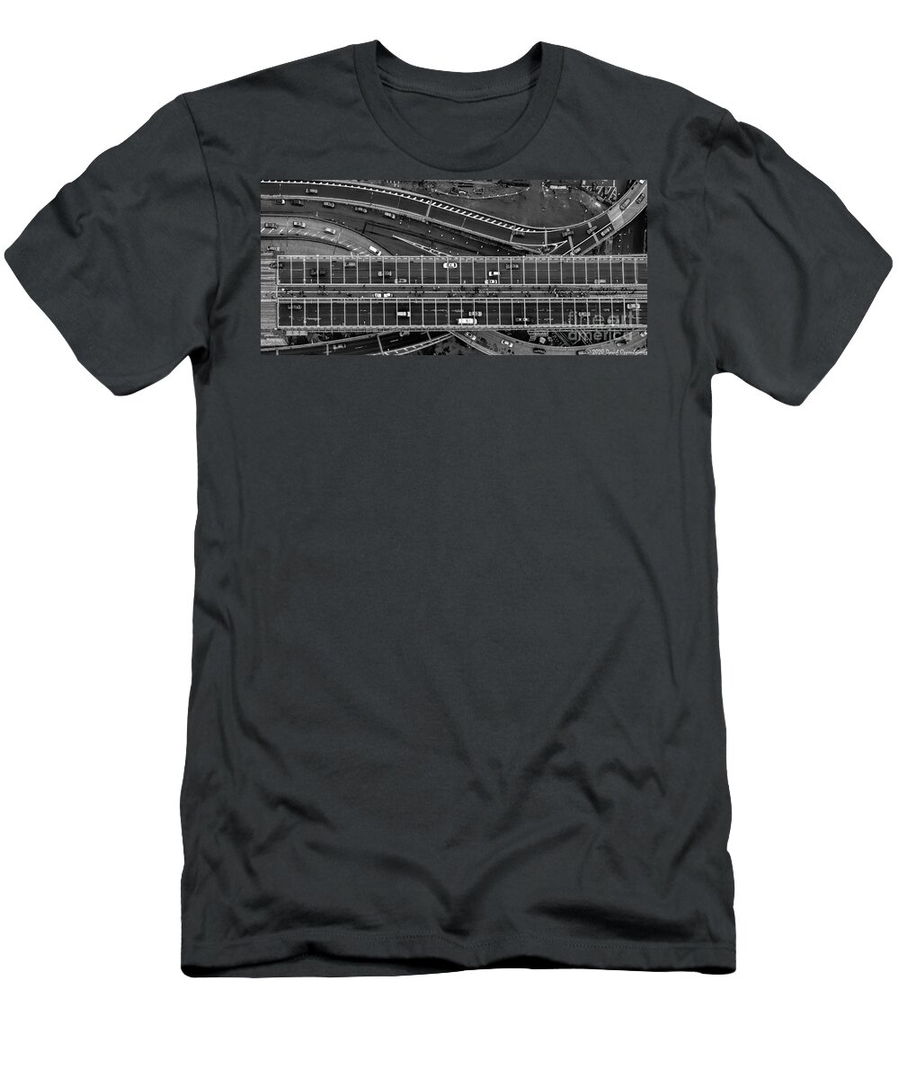 Brooklyn Bridge T-Shirt featuring the photograph Brooklyn Bridge Vertical Aerial View by David Oppenheimer