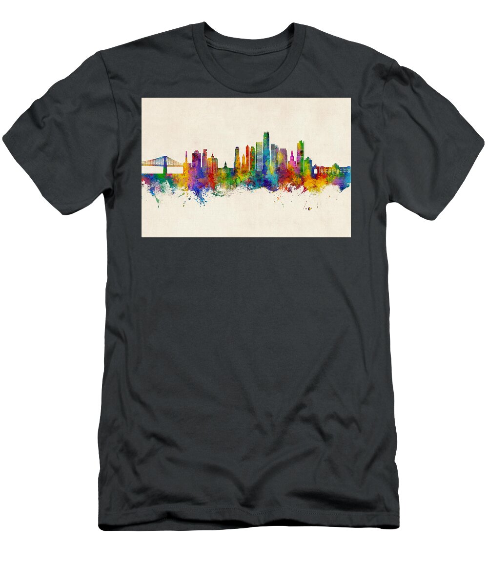 Brooklyn T-Shirt featuring the digital art Brooklyn New York Skyline #45 by Michael Tompsett