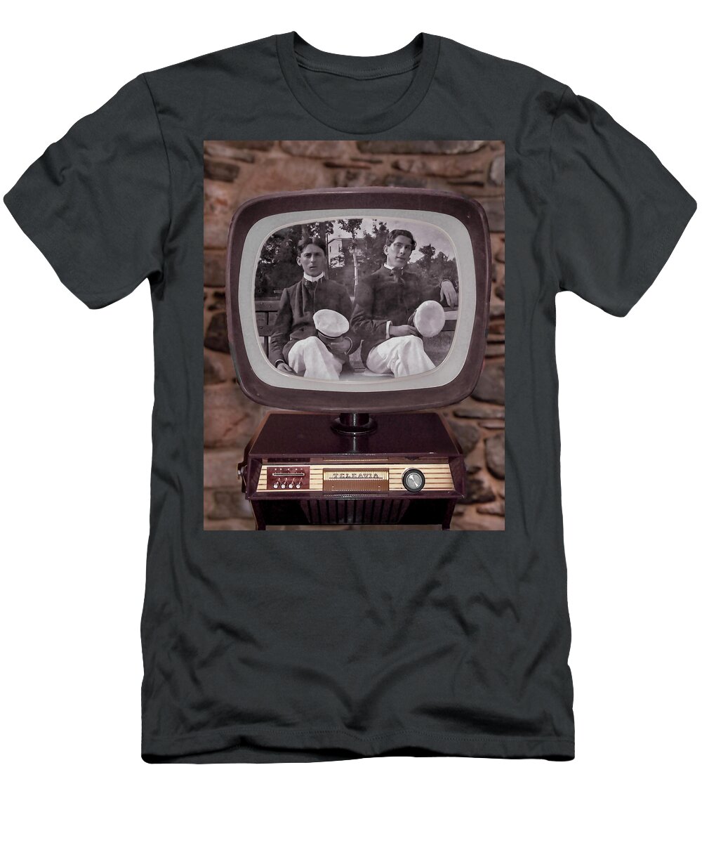 Television T-Shirt featuring the digital art Bros on Vintage TV by Matthew Bamberg