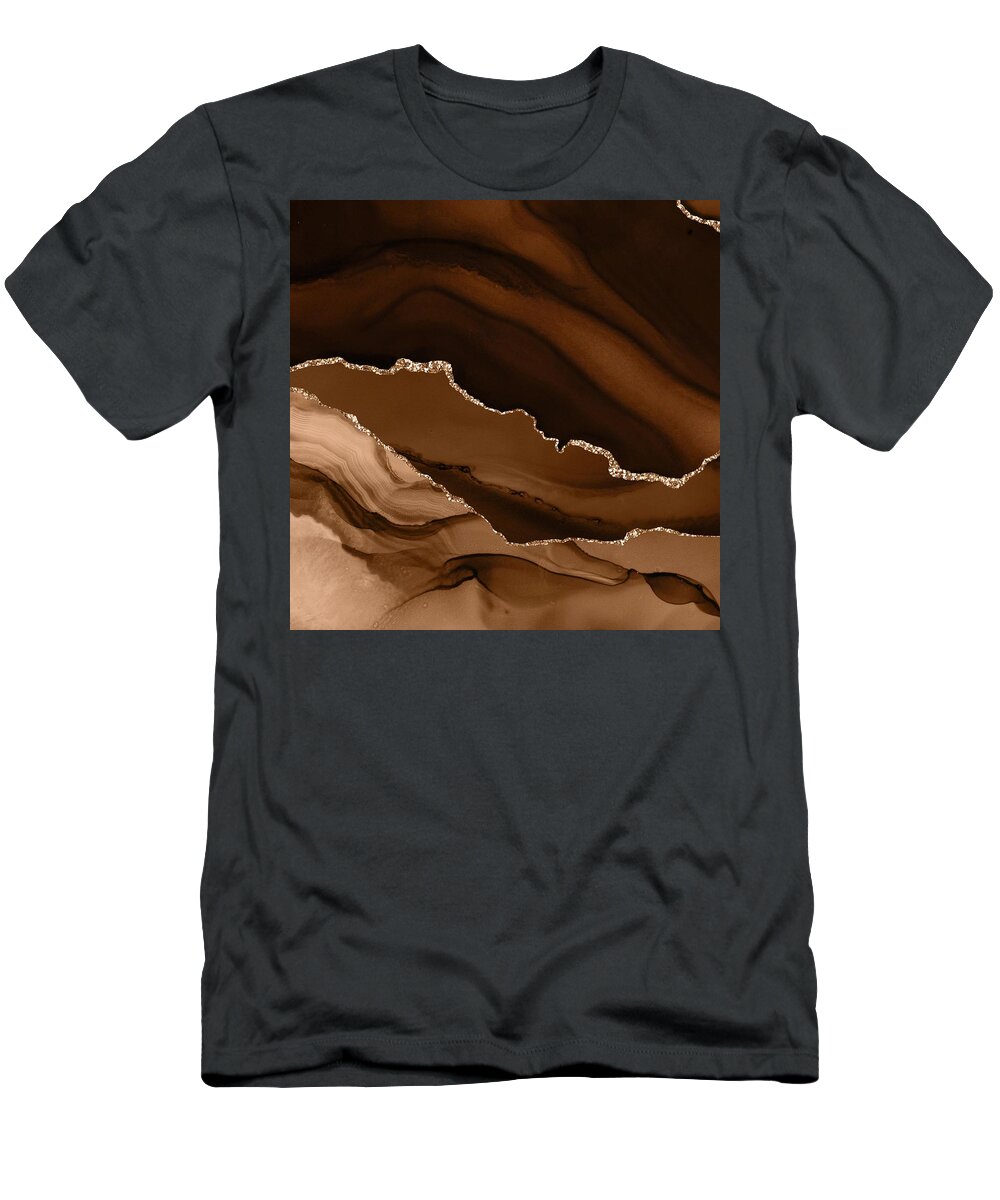 Watercolor T-Shirt featuring the digital art Brown Gold Agate Texture 12 by Aloke Design
