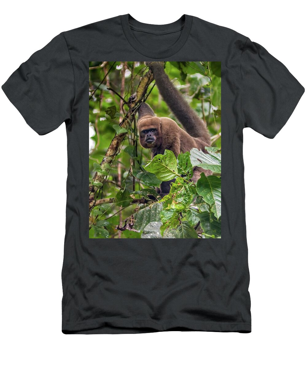 Amazon T-Shirt featuring the photograph Brown woolly monkey - Humboldt's woolly monkey - Chorongo by Henri Leduc