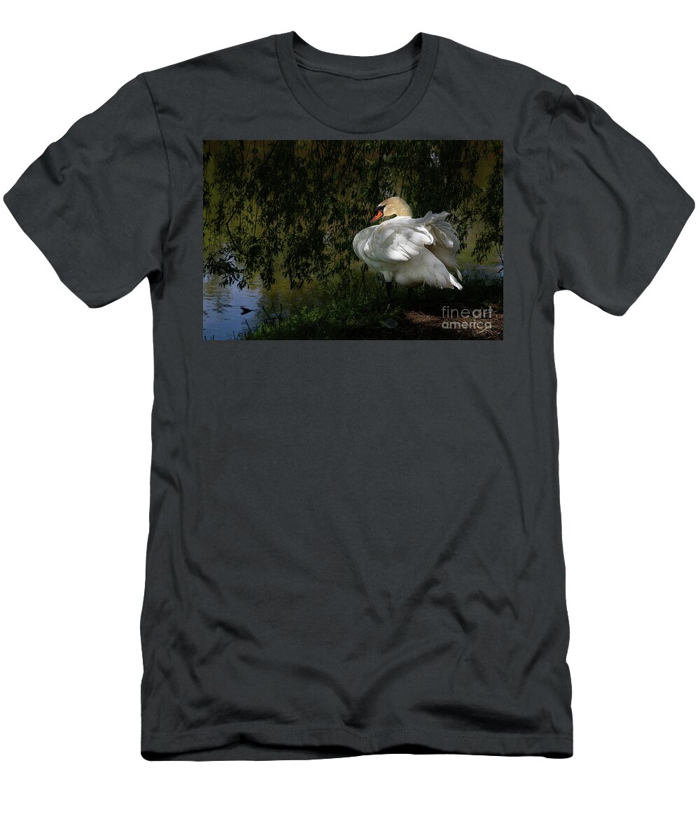 Whistling Gardens T-Shirt featuring the photograph Brutus on the Bank by Marilyn Cornwell
