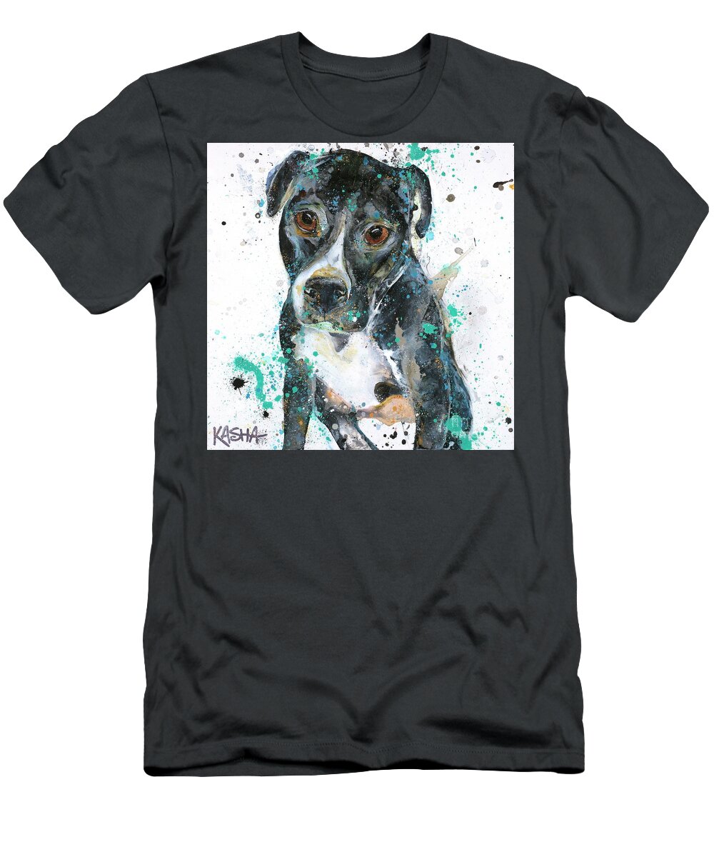 Black Dog T-Shirt featuring the painting Bubba by Kasha Ritter