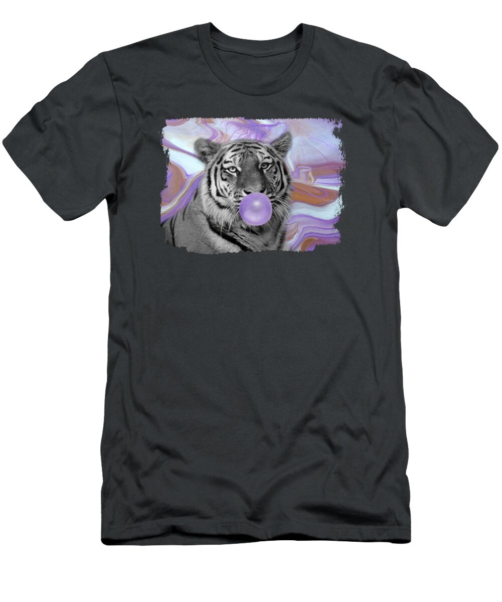Tiger T-Shirt featuring the mixed media Bubble Gum Tiger 2 by Elisabeth Lucas