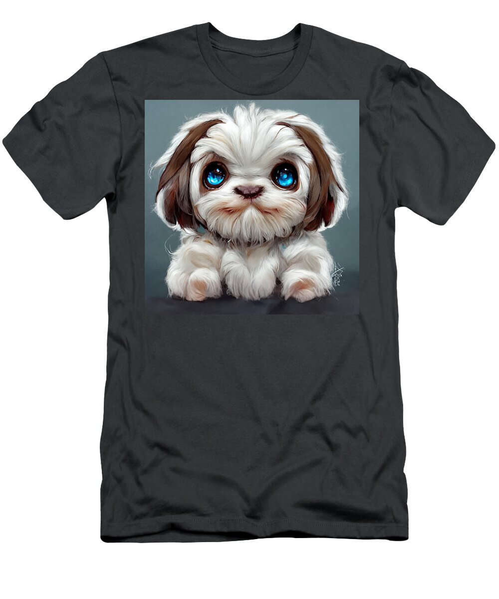 Religion T-Shirt featuring the painting Buddha cute white and little brown shiz tzu with big  c68da416 6516 47a8 aed1 d164566 by MotionAge Designs