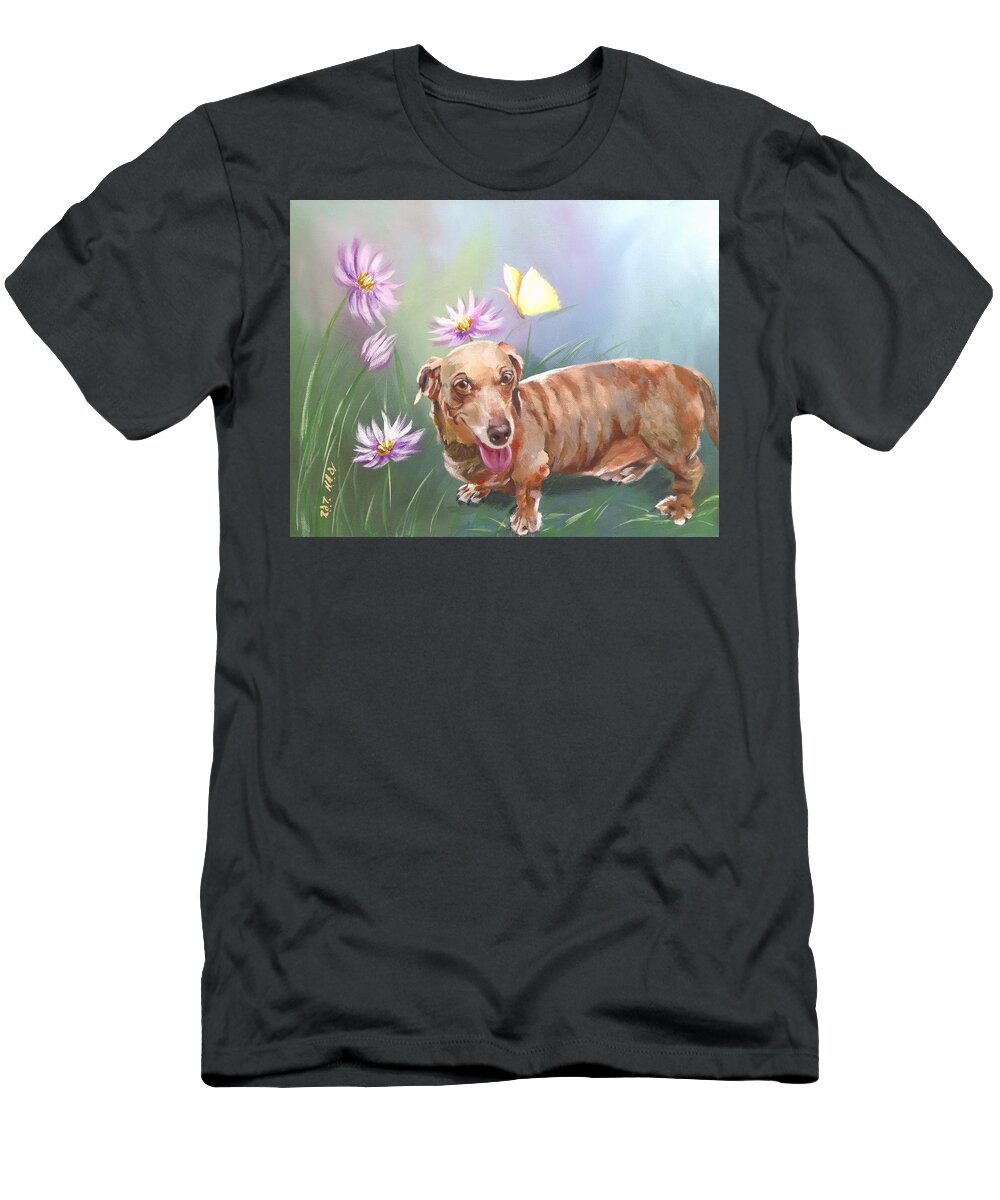 Dachshound Dog T-Shirt featuring the painting Buddy by Helian Cornwell