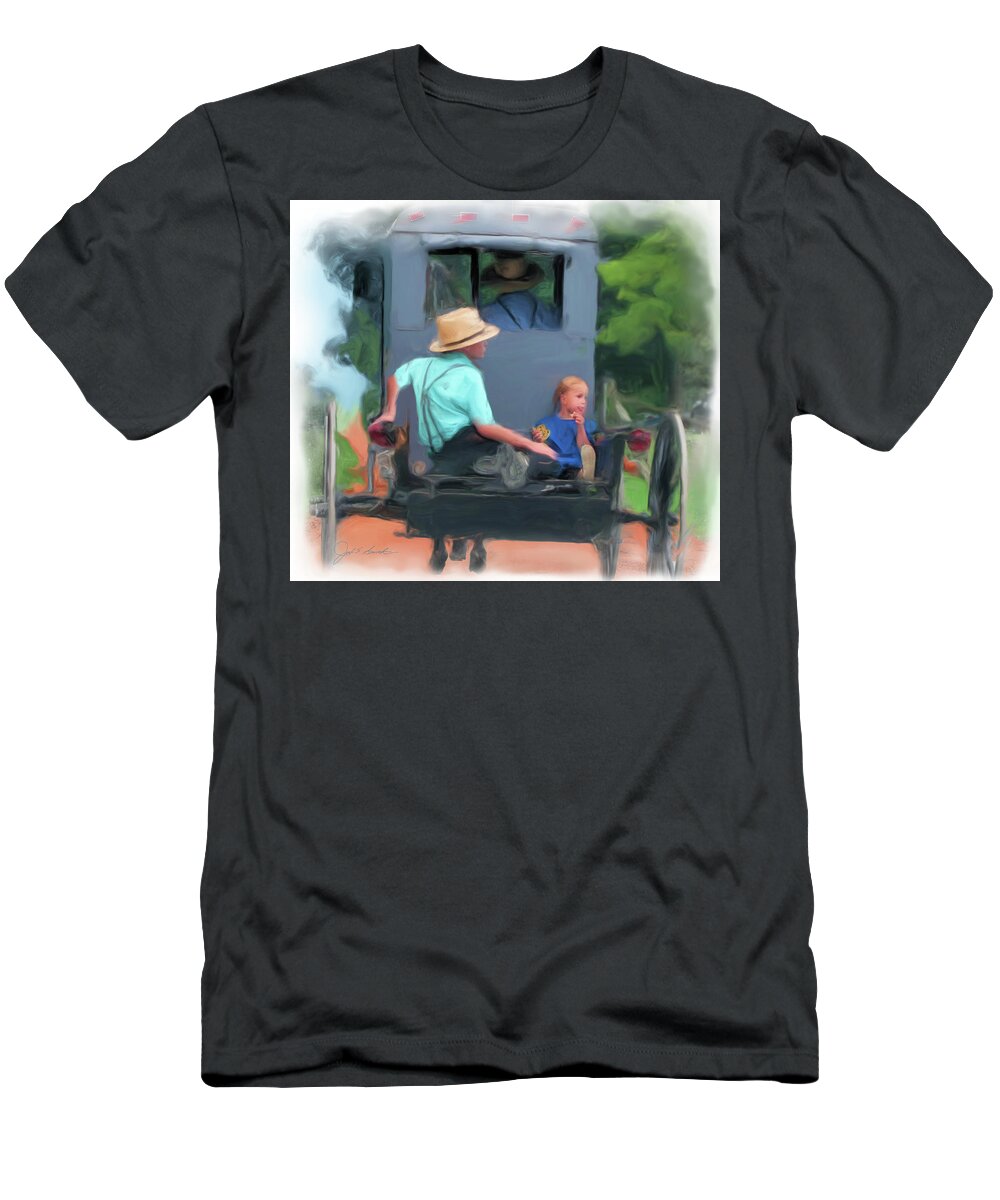 Amish T-Shirt featuring the painting Buggy Travel by Joel Smith
