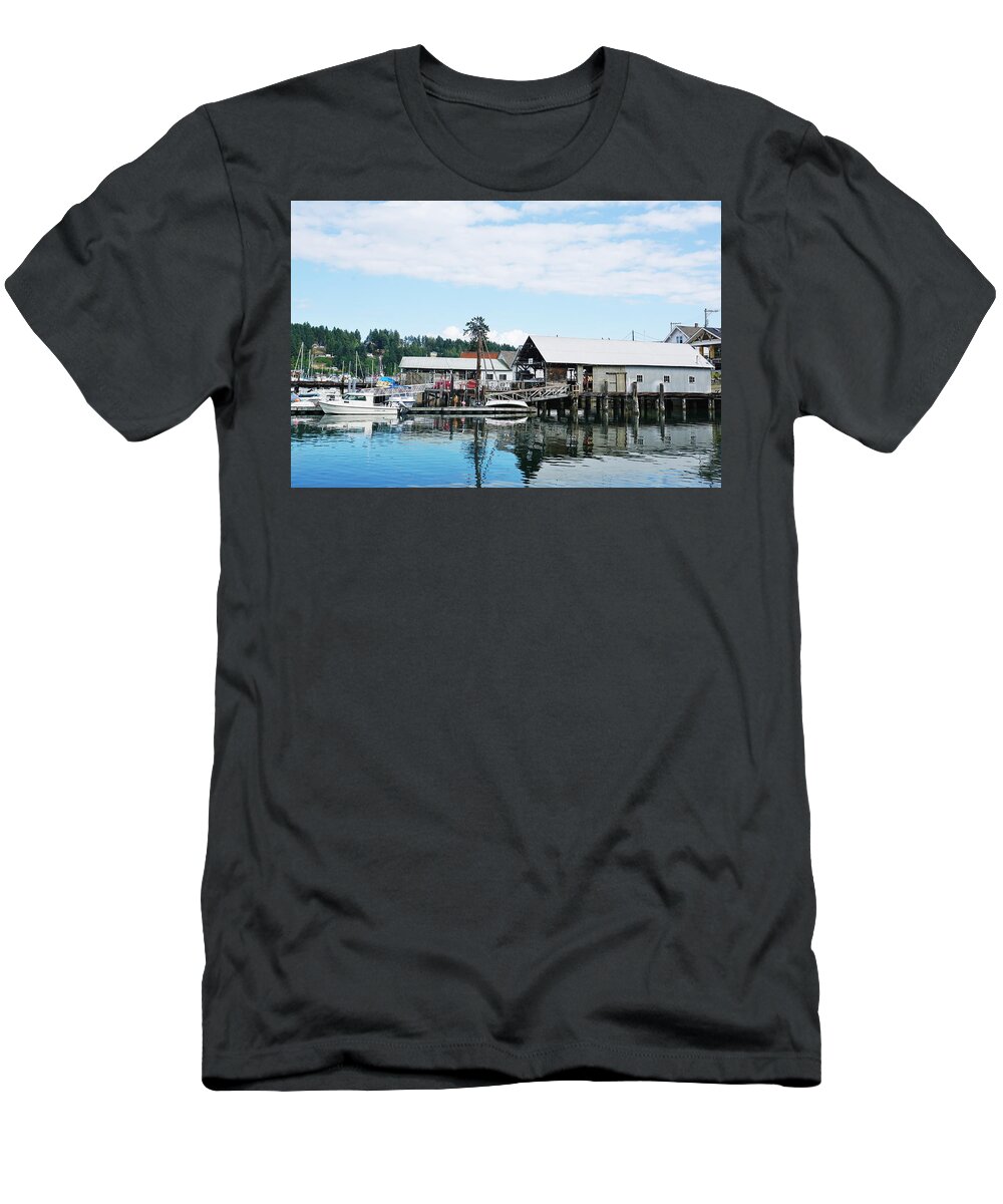 Harbor T-Shirt featuring the photograph Bujacich Tarabochia Net Sheds by Bill TALICH