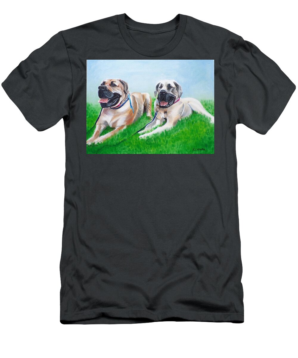 Pets T-Shirt featuring the painting Bull Mastiffs by Kathie Camara