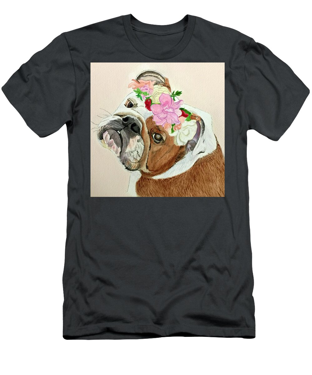 Bulldog T-Shirt featuring the painting Bulldog Bridesmaid by Sonja Jones