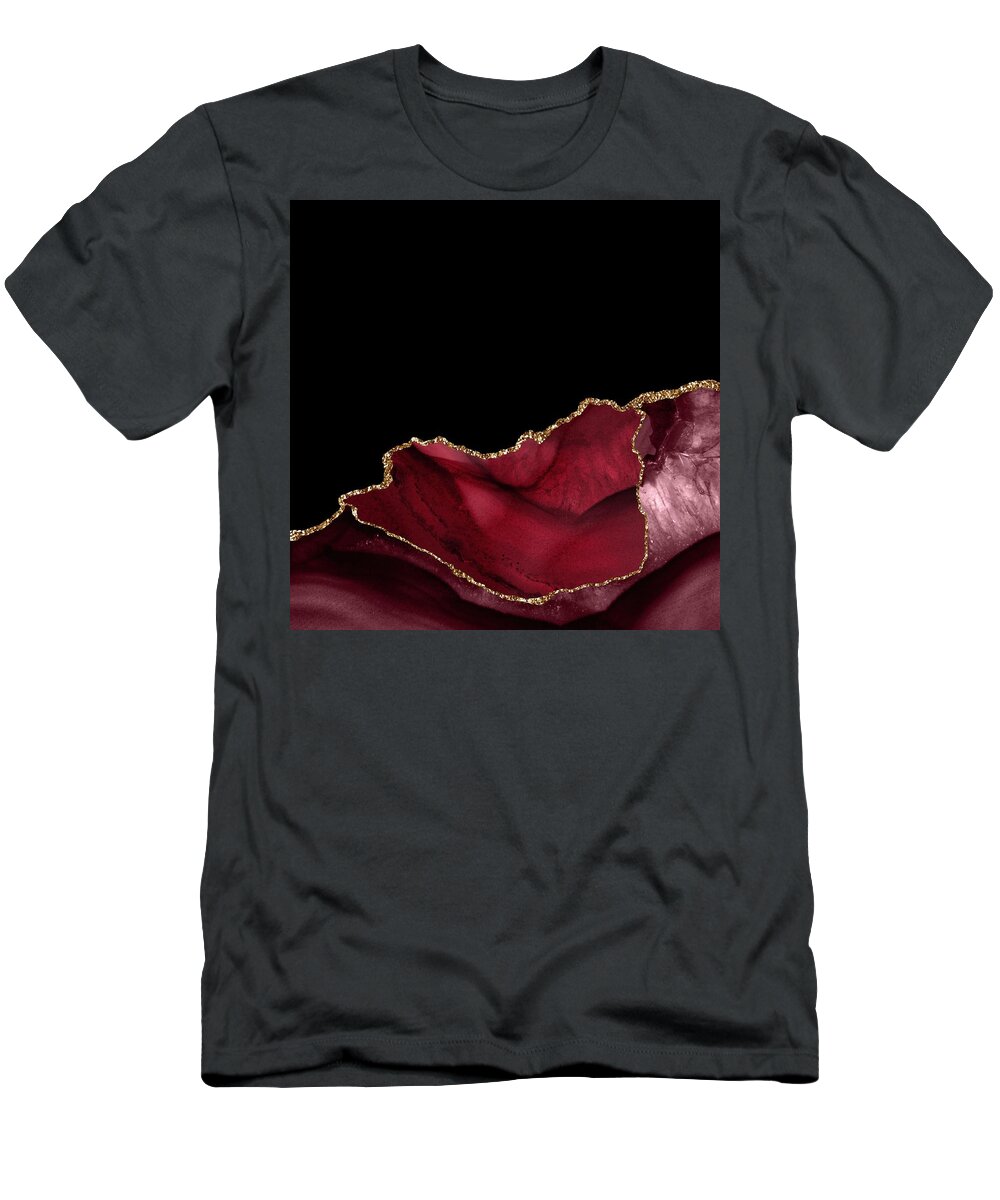 Watercolor T-Shirt featuring the digital art Burgundy Gold Agate Texture 06 by Aloke Design