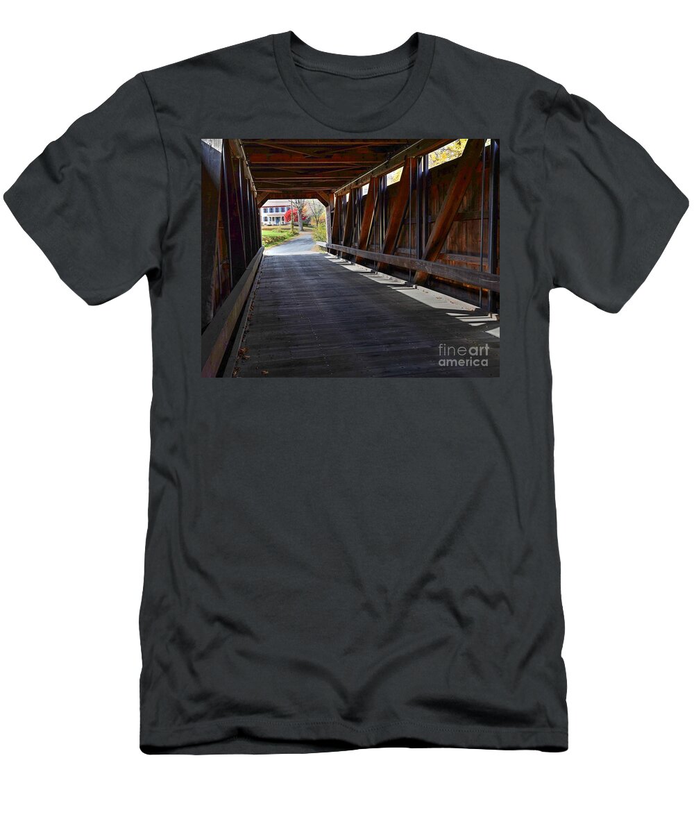 Massachusetts T-Shirt featuring the photograph Burkeville Covered Bridge by Steve Brown