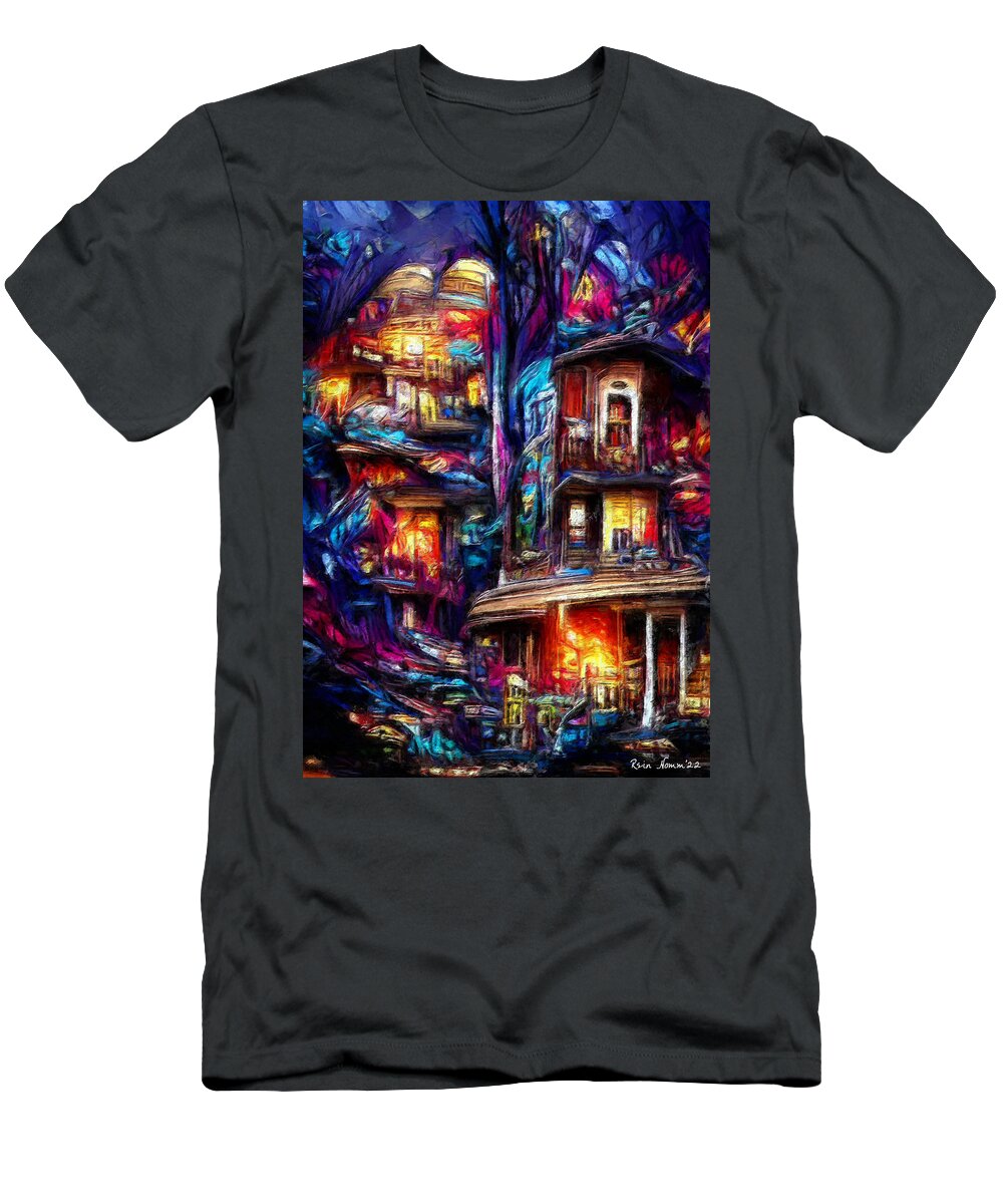  T-Shirt featuring the digital art Burning Down the House by Rein Nomm