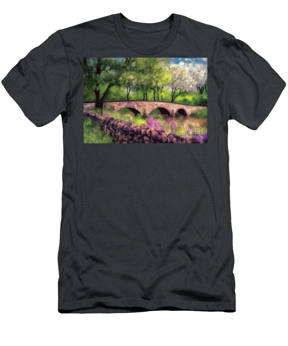 Civil War T-Shirt featuring the digital art Burnside Bridge In Spring by Lois Bryan