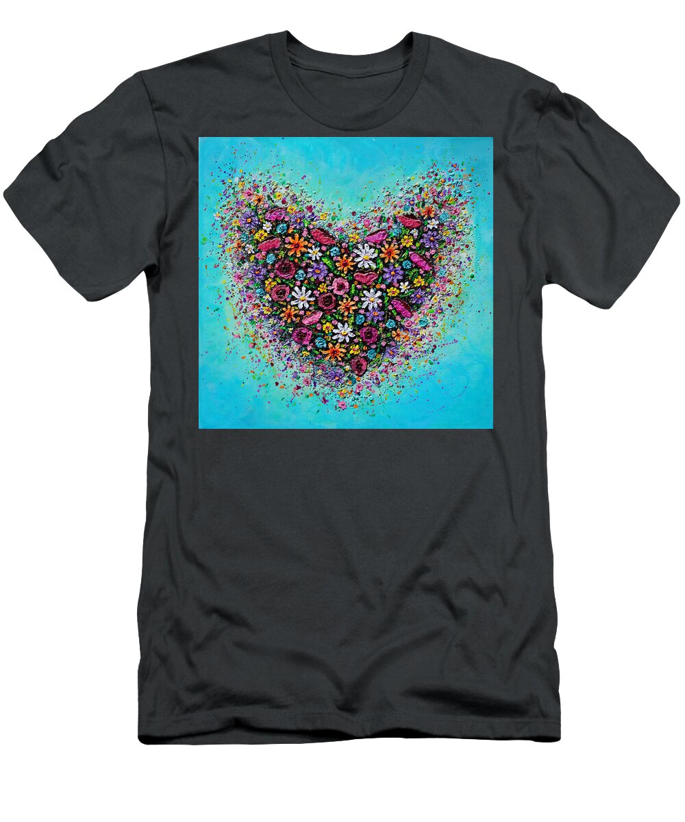 Heart T-Shirt featuring the painting Bursting with Love by Amanda Dagg