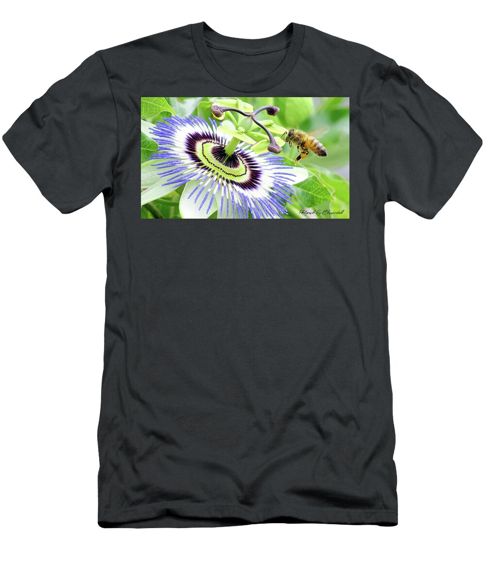 Passion Flower T-Shirt featuring the digital art Buzzing around 01 by Kevin Chippindall