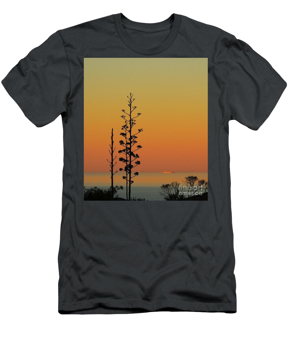 Golden Hour T-Shirt featuring the photograph Cactus Flower Sunset Silhouette by Linda Hollis