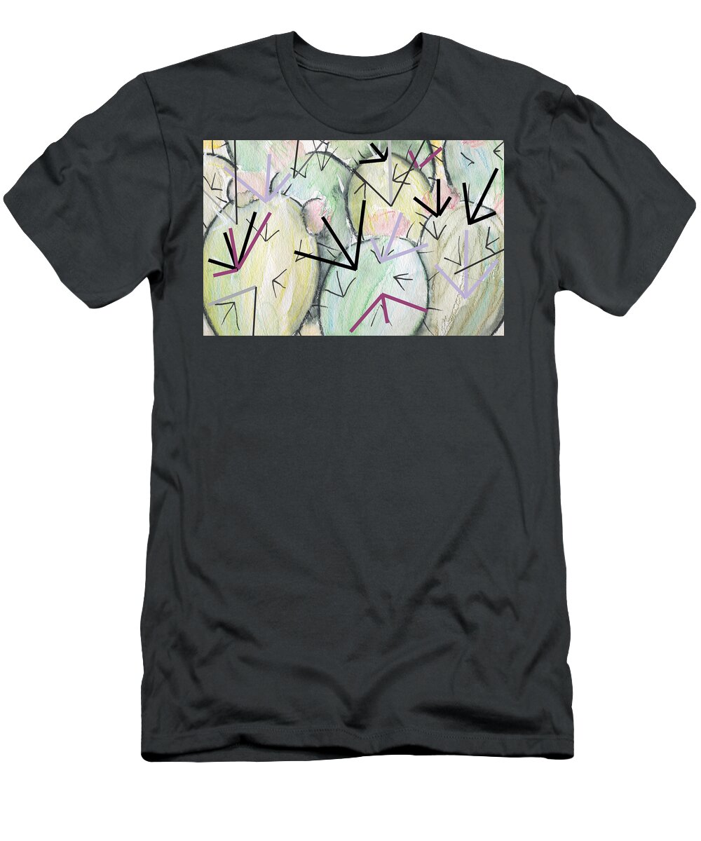 Cactus T-Shirt featuring the mixed media Cactus with Lines by Ted Clifton