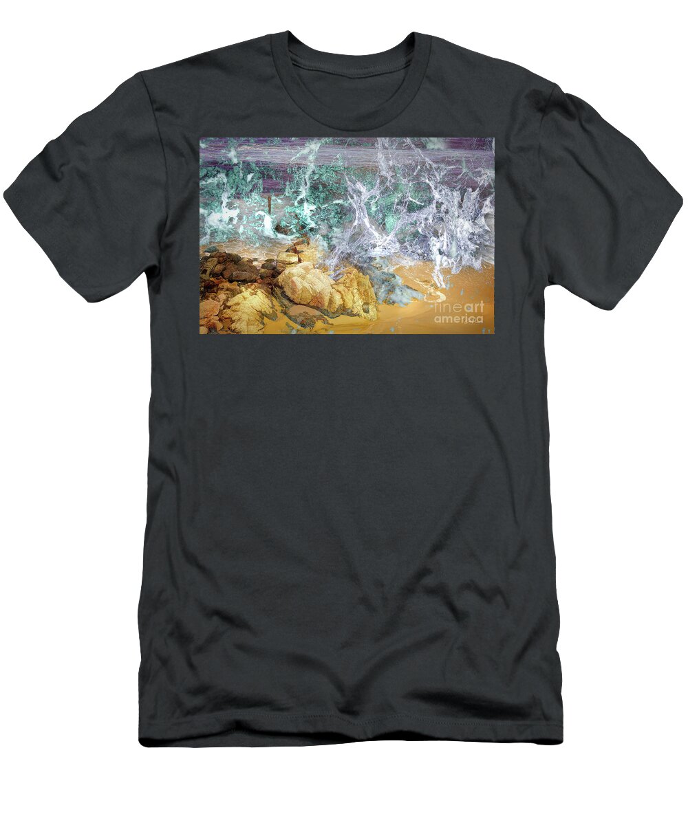 California T-Shirt featuring the digital art Cal Beach Splash by Deb Nakano