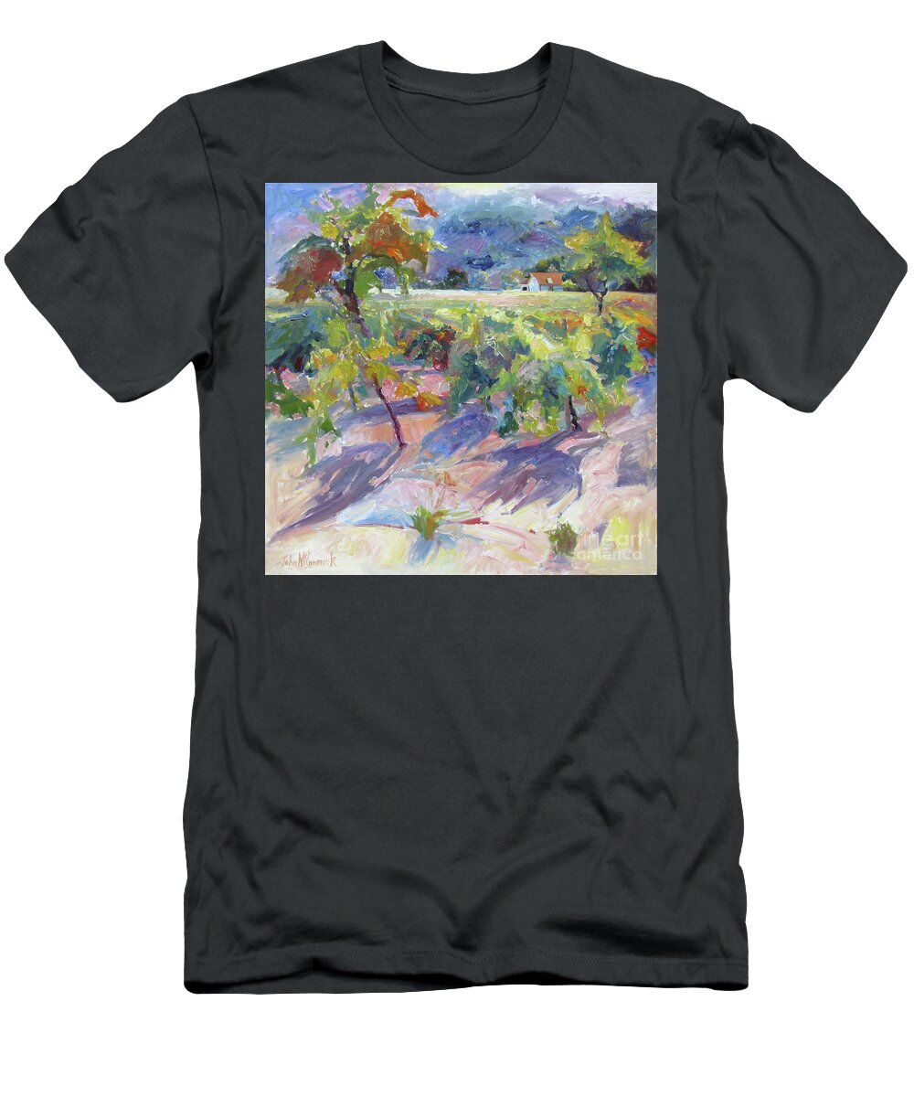 Calistoga T-Shirt featuring the painting Calistoga Vines by John McCormick