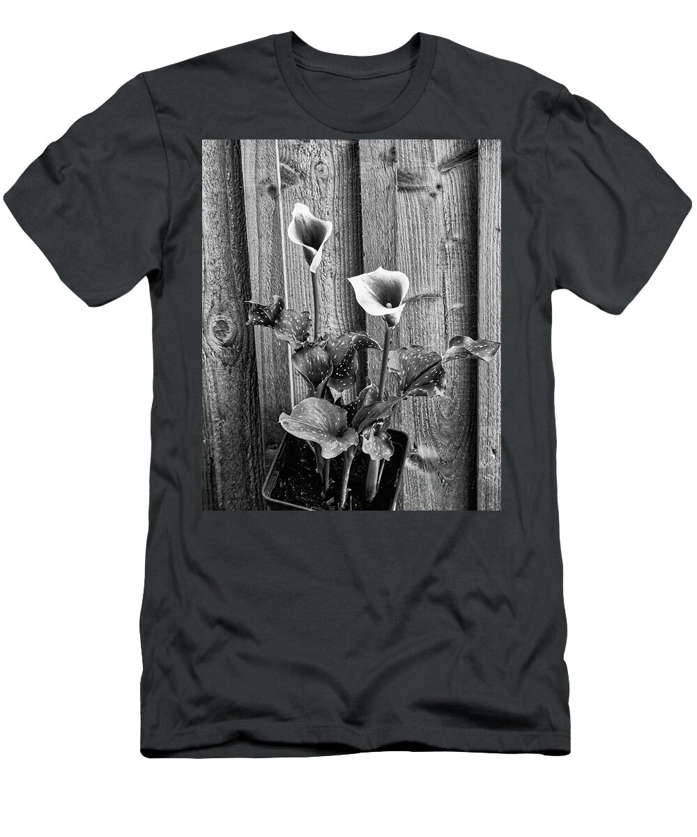 Calla T-Shirt featuring the photograph Calla Lilies Black And White by Jeff Townsend