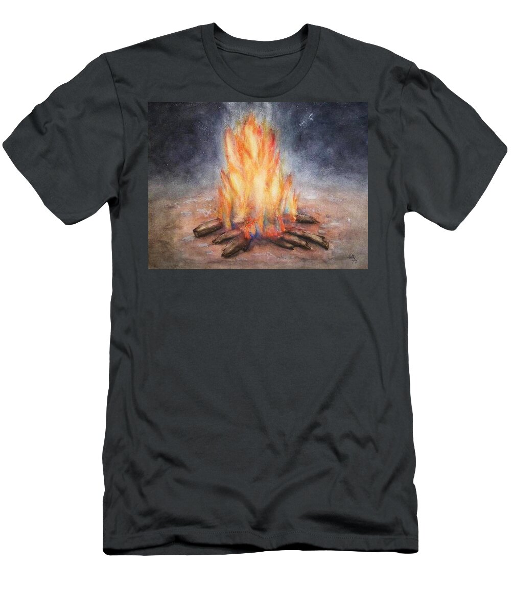 Fire T-Shirt featuring the painting Campfire Night by Kelly Mills