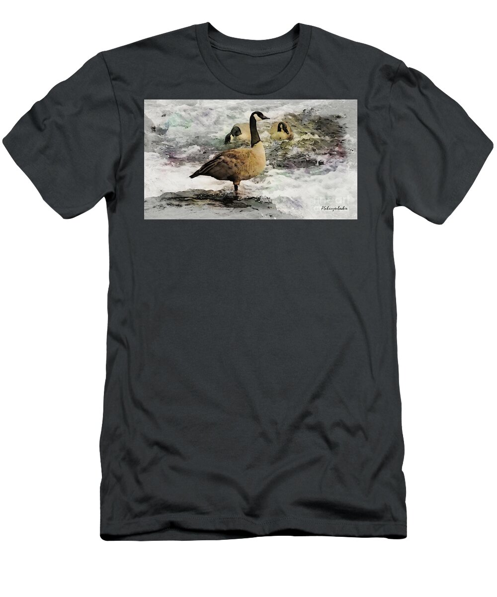 Goose T-Shirt featuring the digital art Canadian Geese by Aurelia Schanzenbacher