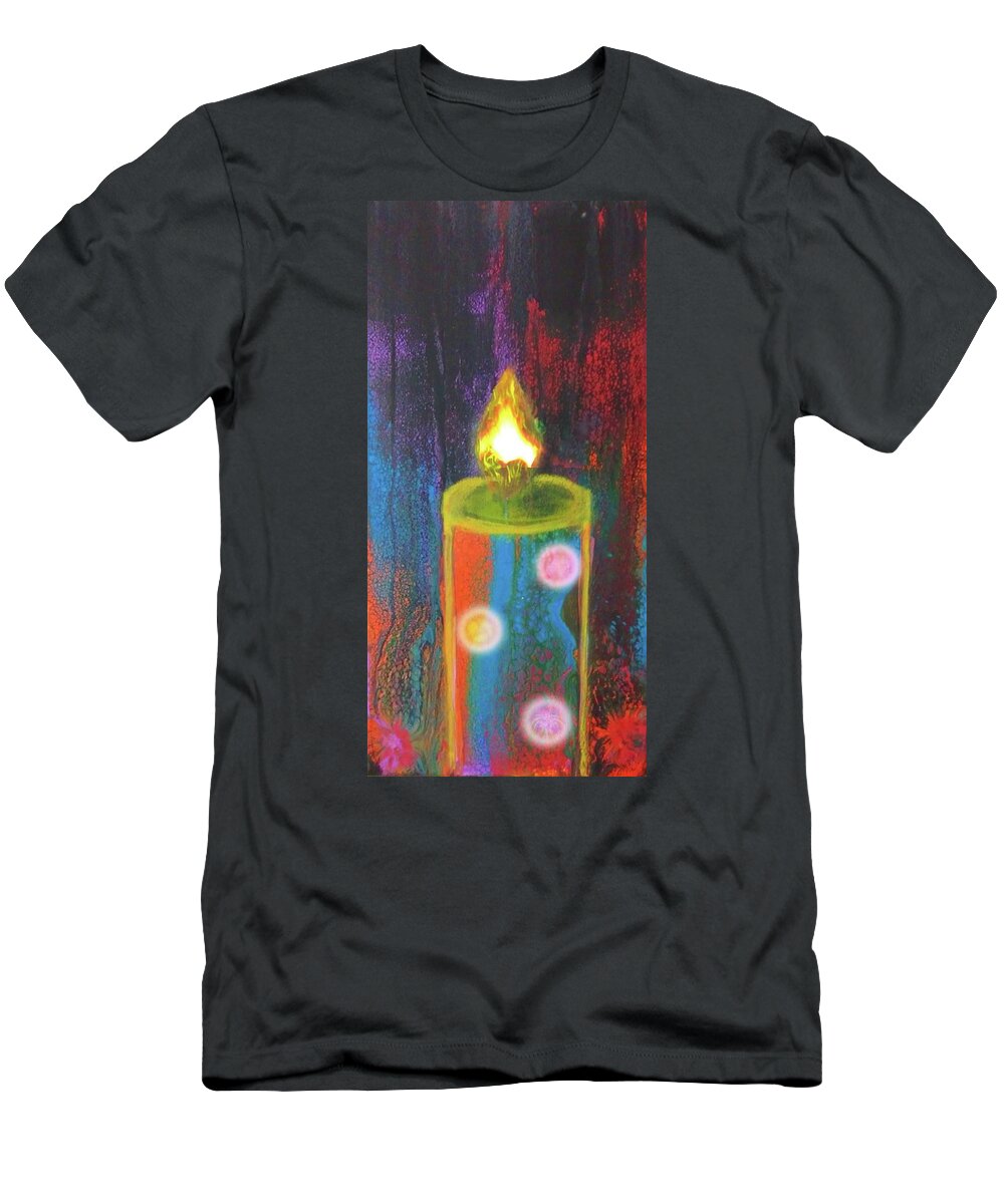 Candle T-Shirt featuring the mixed media Candle In The Rain by Anna Adams