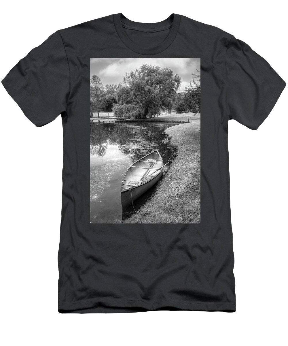Boats T-Shirt featuring the photograph Canoe in Spring in Black and White by Debra and Dave Vanderlaan