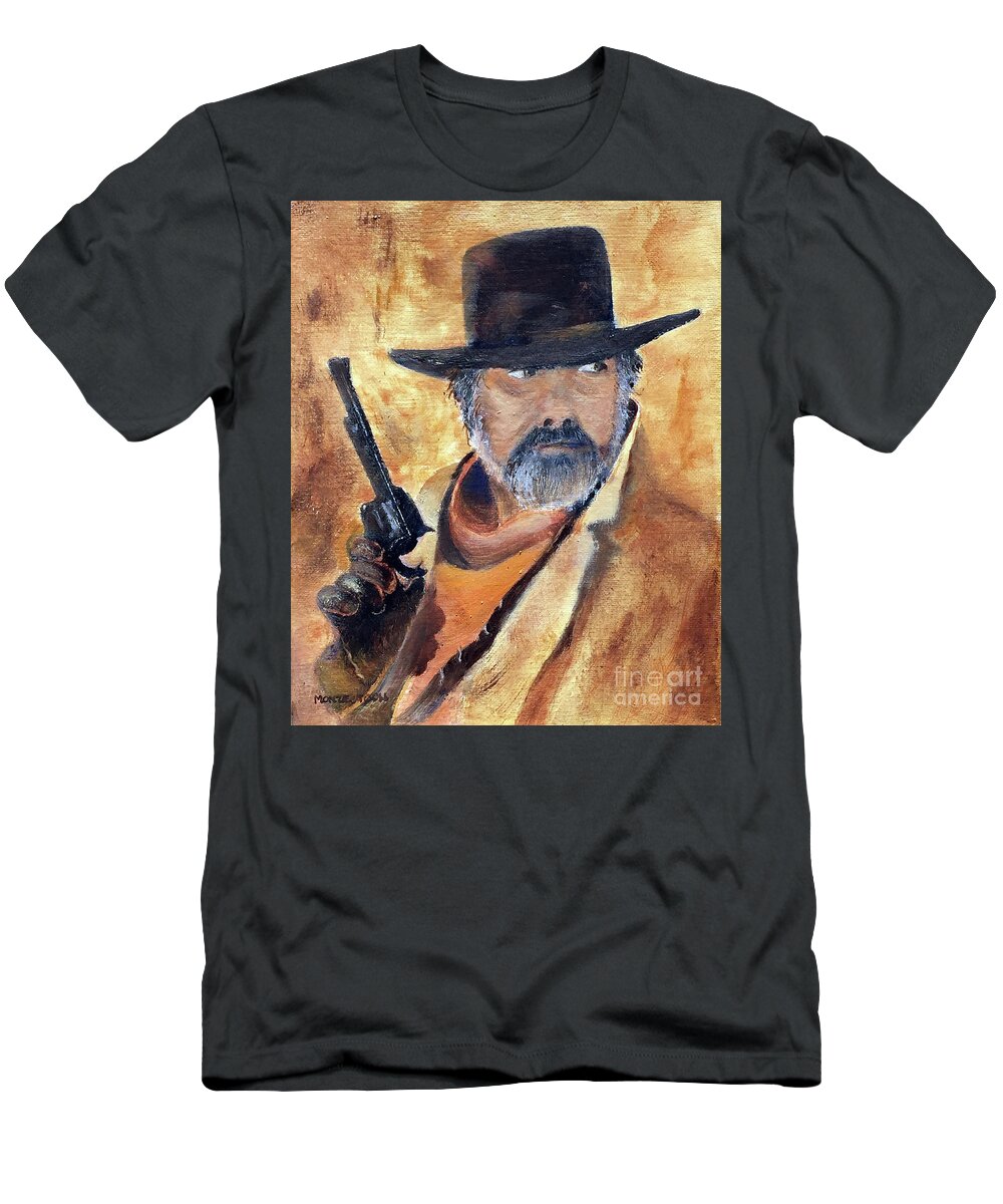 A Cowboy Actor Strikes A Pose In A Western Video.  T-Shirt featuring the painting Cantina by Monte Toon