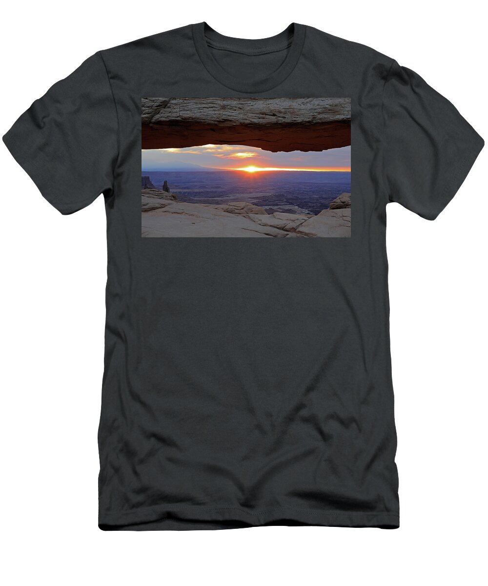 Canyonlands National Park T-Shirt featuring the photograph Canyonlands National Park -Sunrise from Mesa Arch by Richard Krebs