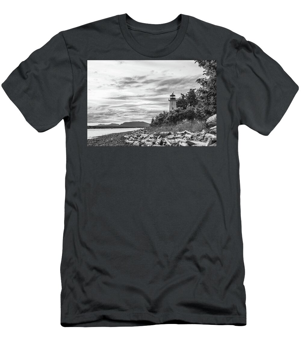 B&w T-Shirt featuring the photograph Cape Mudge Lighthouse by Claude Dalley