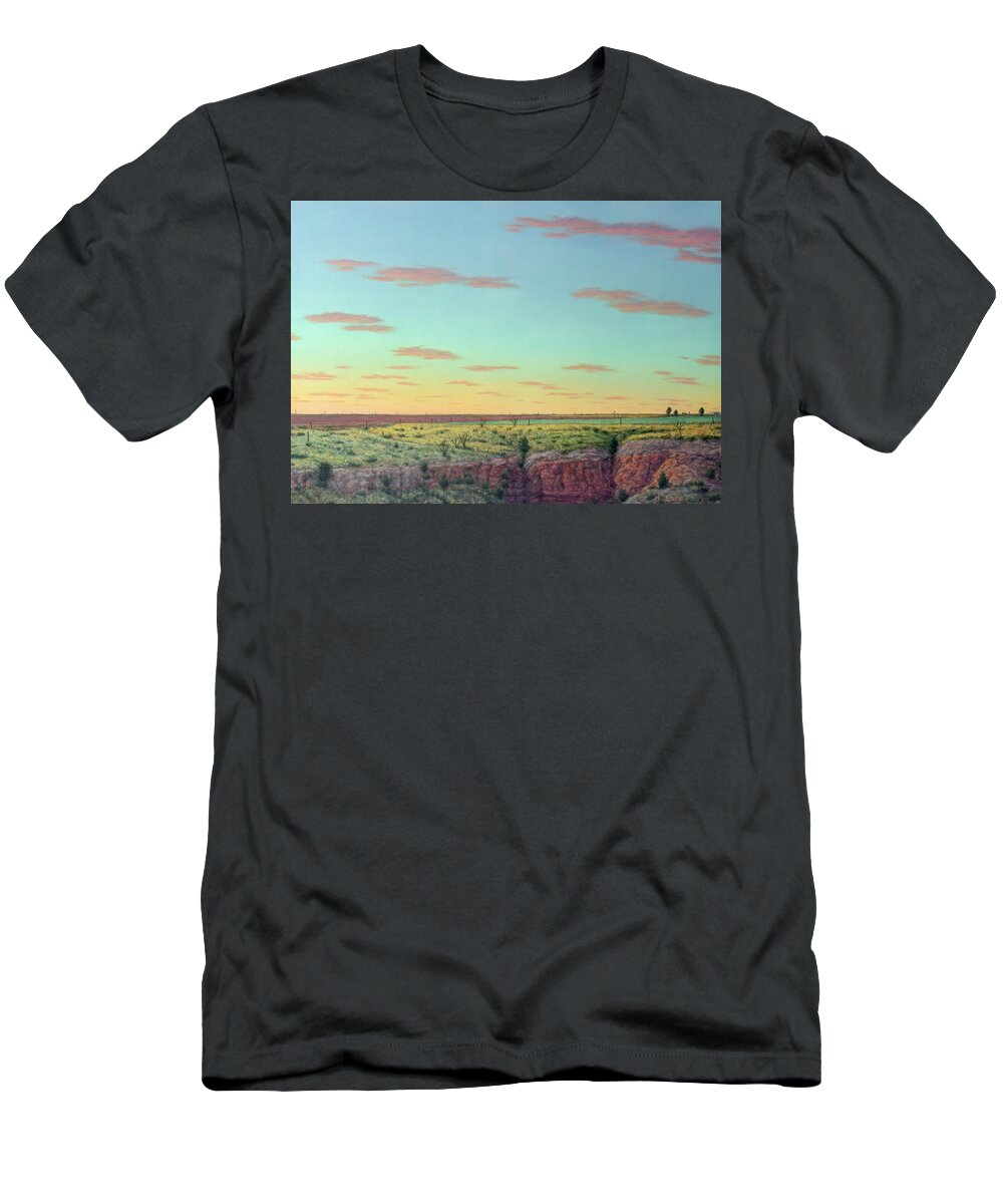 Sunset T-Shirt featuring the painting Caprock Edge by James W Johnson