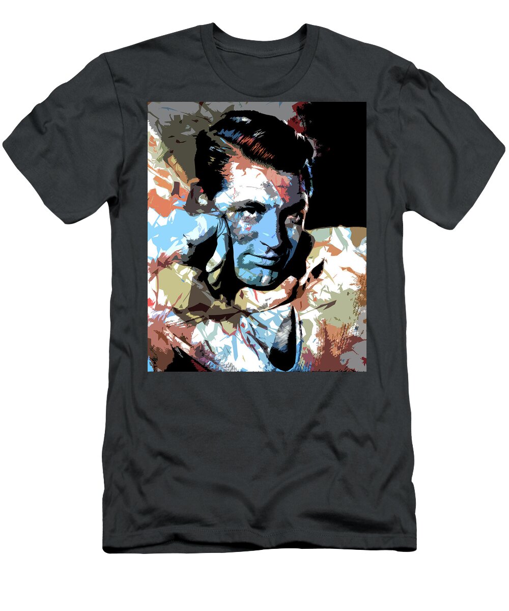 Cary Grant T-Shirt featuring the digital art Cary Grant - 2 psychedelic portrait by Movie World Posters
