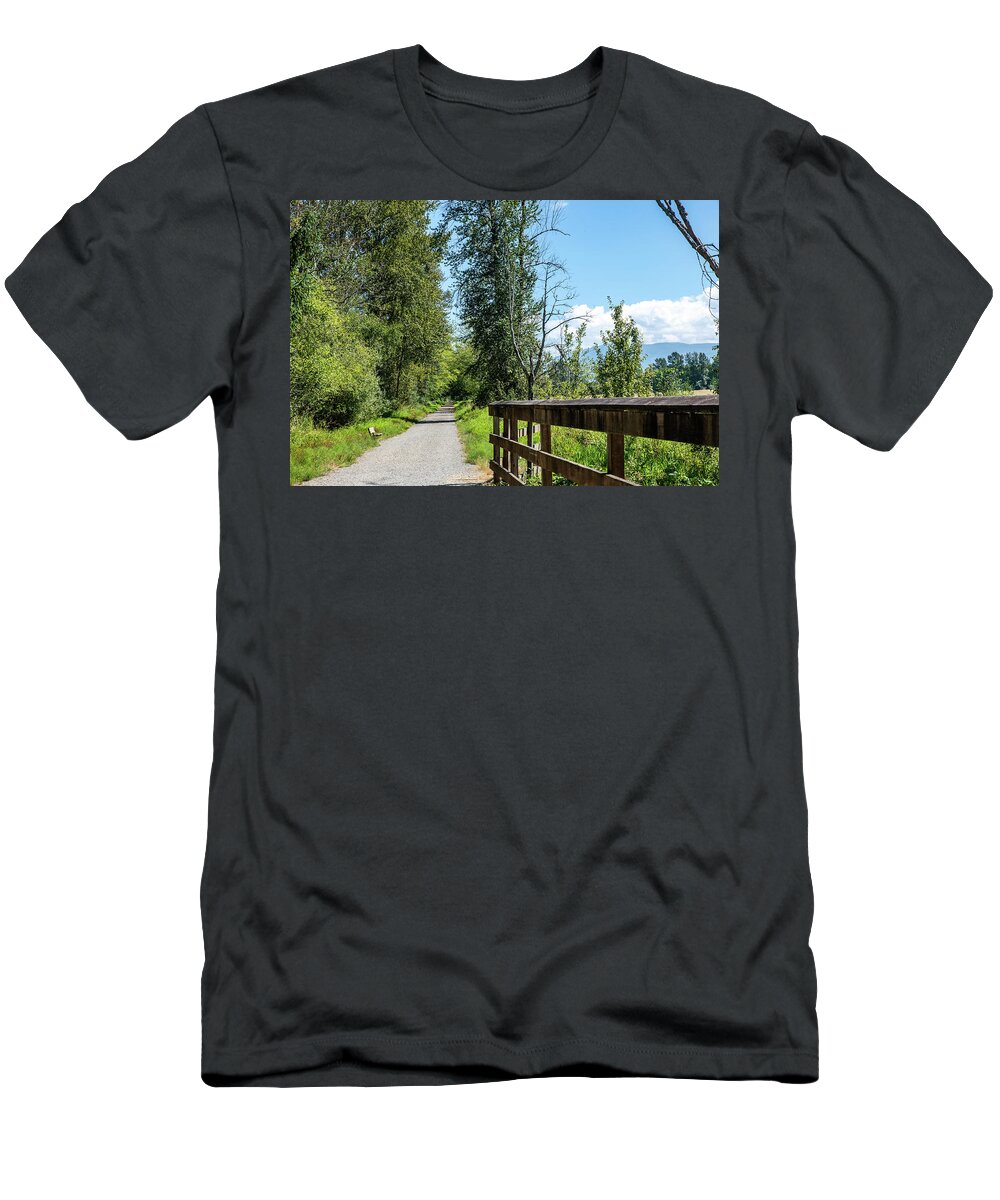 Cascade Trail And Cedar Rail T-Shirt featuring the photograph Cascade Trail and Cedar Rail by Tom Cochran