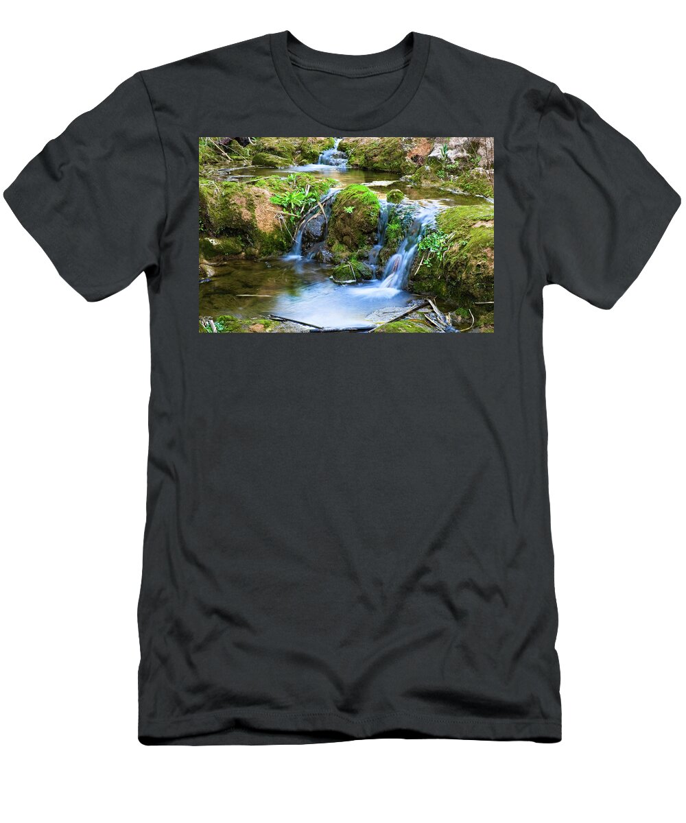 Pego Do Inferno T-Shirt featuring the photograph Cascades in a peaceful creek scenery by Angelo DeVal