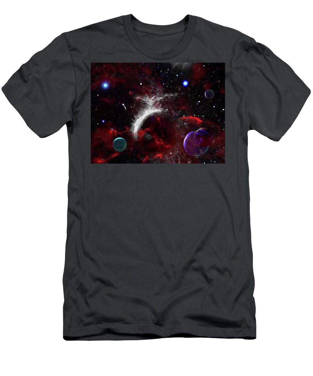  T-Shirt featuring the digital art Cataclysm of Planets by Don White Artdreamer