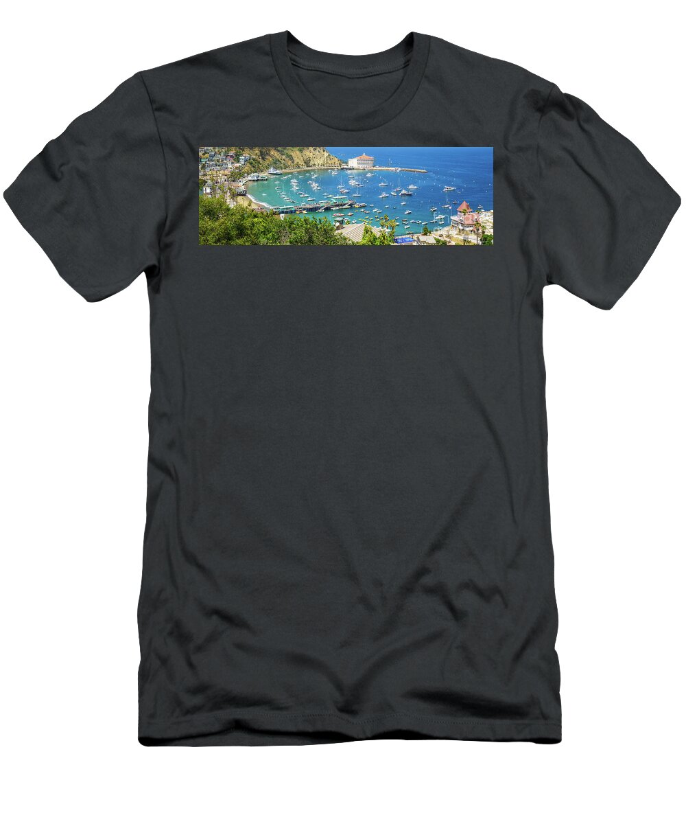 America T-Shirt featuring the photograph Catalina Island Avalon Harbor Panorama by Paul Velgos