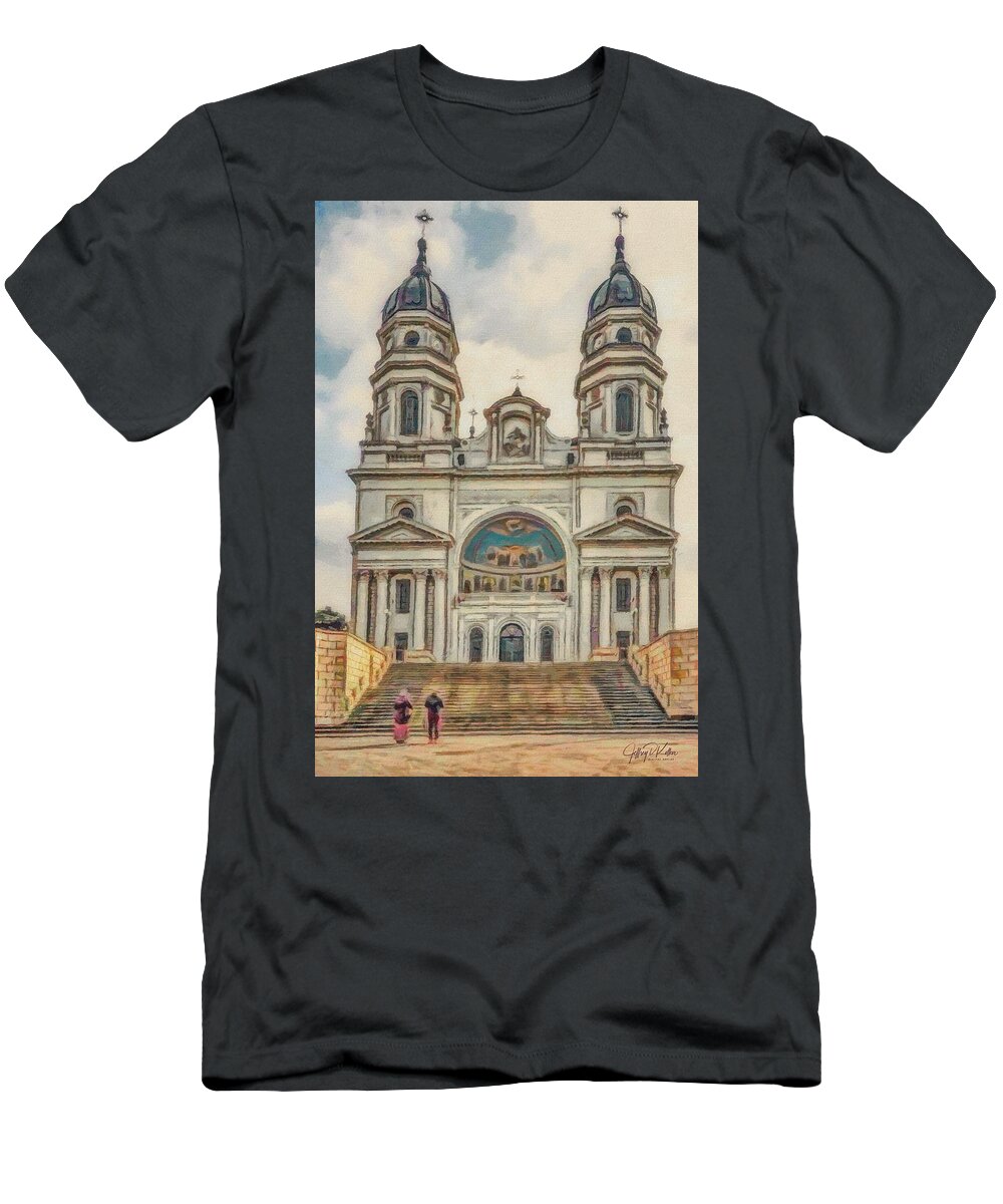 Iasi T-Shirt featuring the painting Cathedral in the Clouds by Jeffrey Kolker
