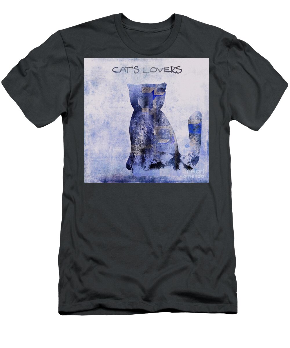 Cat T-Shirt featuring the mixed media Cat's Lovers - 01c519d by Variance Collections
