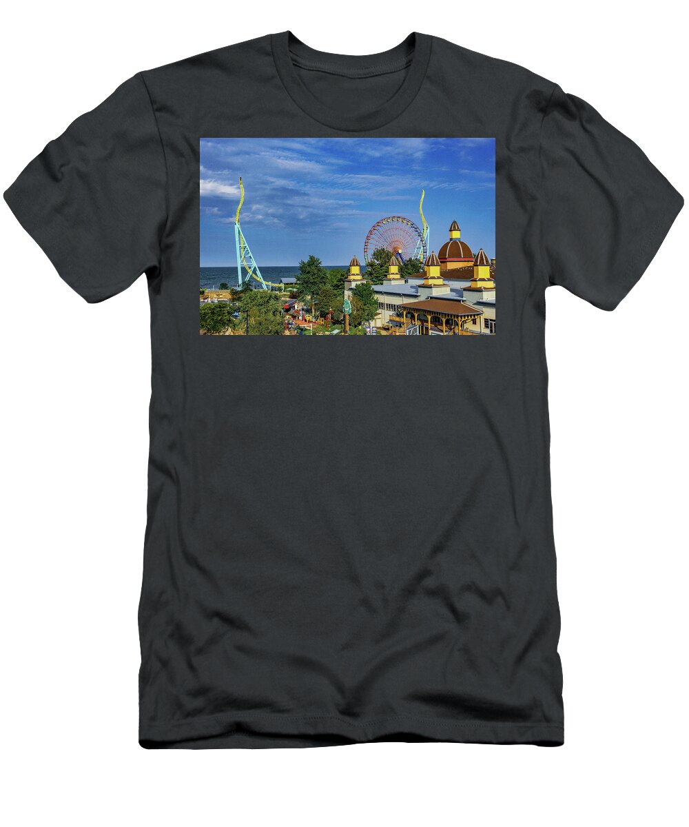 Cedar Point T-Shirt featuring the photograph Cedar Point Amusement Park The Wicked Twister 2021 Sandusky Ohio by Dave Morgan