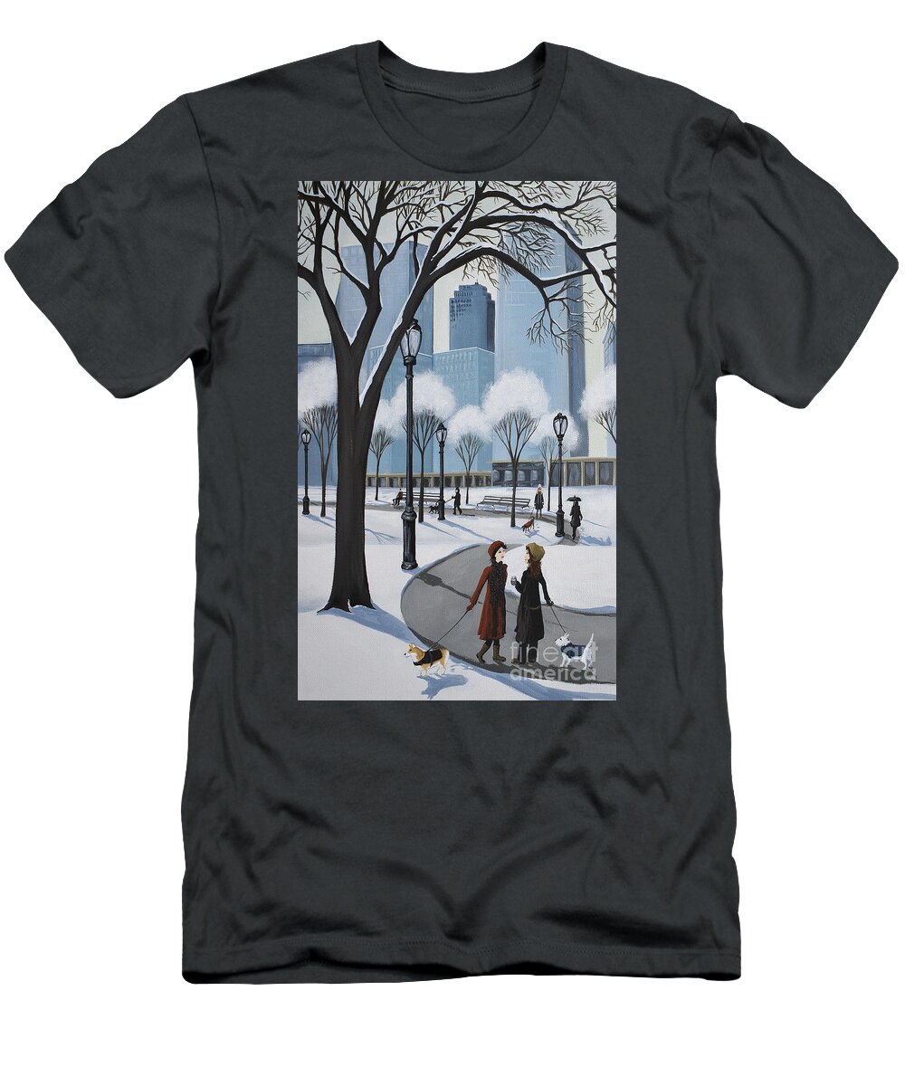 Central Park T-Shirt featuring the painting Central Park New York puppies dog by Debbie Criswell