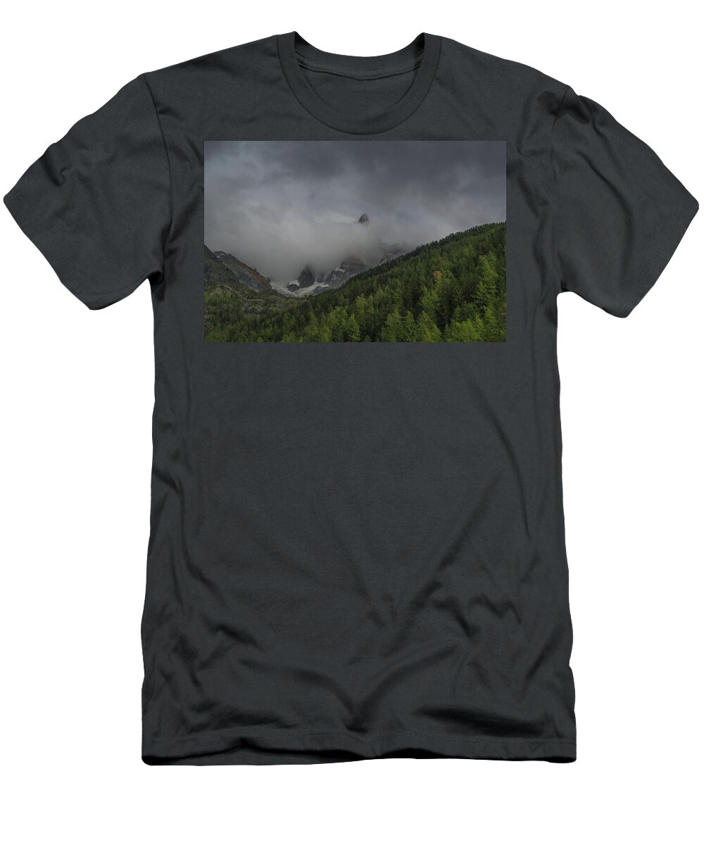 Chamonix T-Shirt featuring the photograph Chamonix countryside with Mont Blanc by Andrew Lalchan