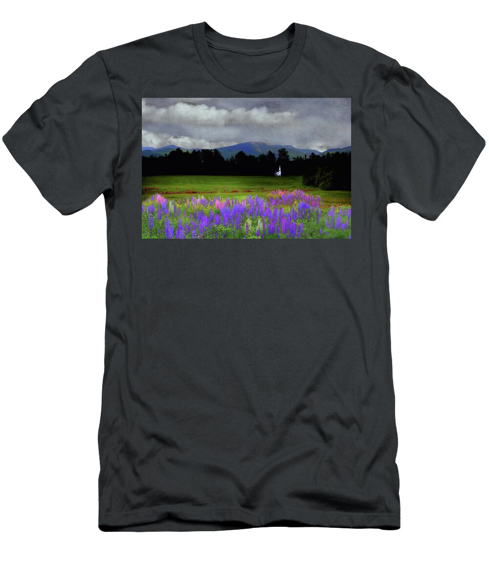 Lupine T-Shirt featuring the photograph Chapel in the Lupine Mindscape by Wayne King