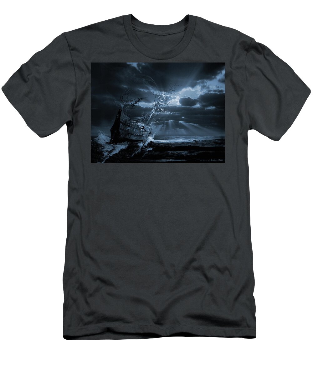 Ghost Ships Phantom Boat Supernatural Isolation T-Shirt featuring the digital art Chasing the light Ghost ship series by George Grie