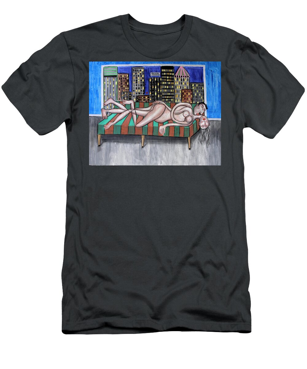 Nude T-Shirt featuring the painting Cheap Room With A View by Anthony Falbo