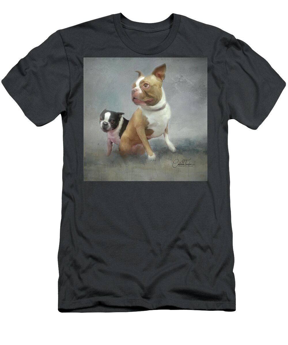 Boston Terrier's T-Shirt featuring the mixed media Cheech and Chong by Colleen Taylor