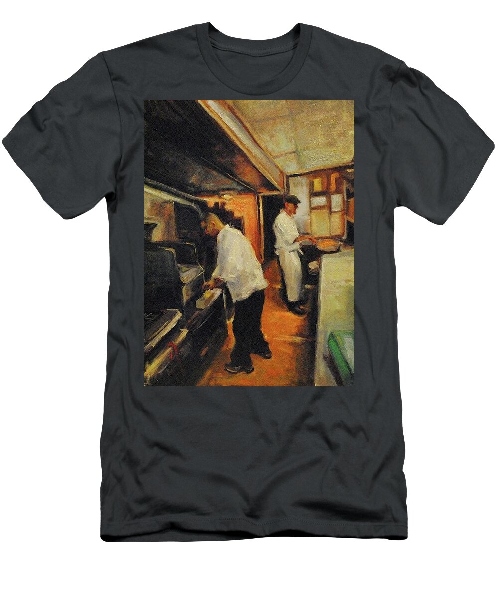 Impressionist Oil Painting T-Shirt featuring the painting Chefs at work by Ashlee Trcka