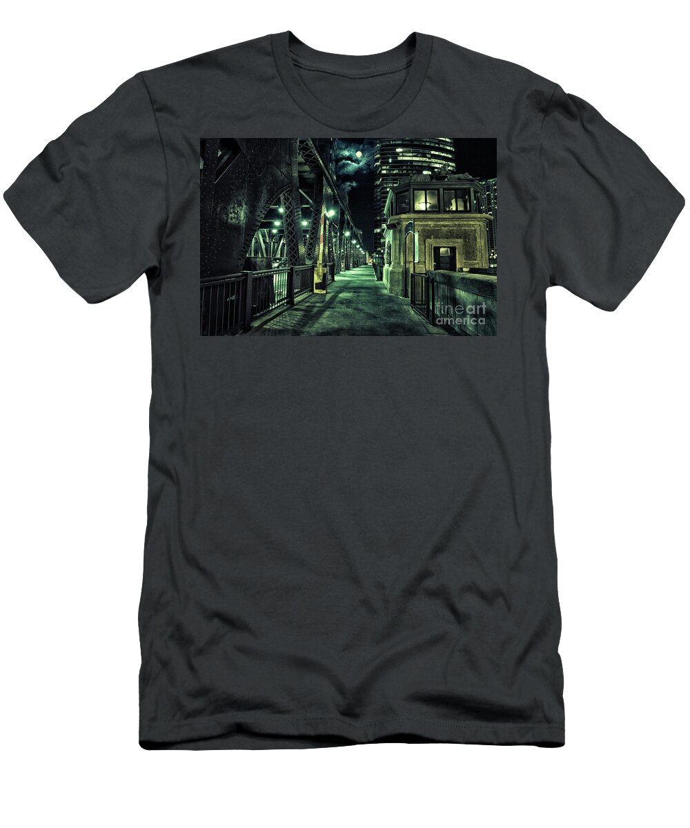Black T-Shirt featuring the photograph Chicago Bridge House by Bruno Passigatti